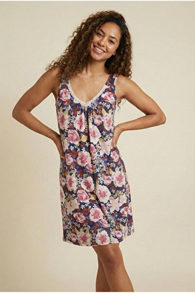 MOYHIO Dantelli Gül Desenli Esnek Viskon Kadın Gecelik - Terletmeyen Yumuşak ...