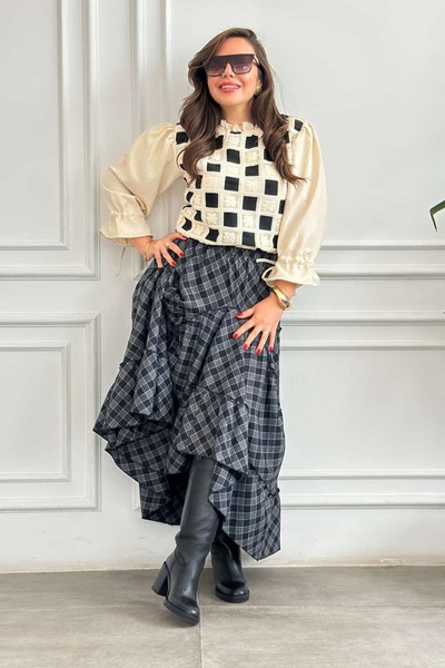 yb yağmur butik Асиметрична спідниця з картатим візерунком