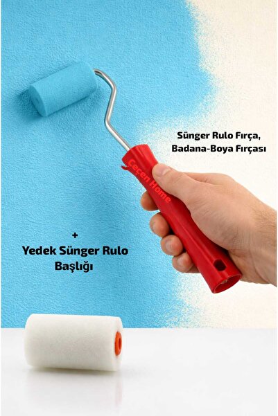 ÇEÇEN HOME Küçük Boy Sünger Boya Rulosu Fırça (Sap:30 CM,Başlık:5CM)+1 Adet Y...