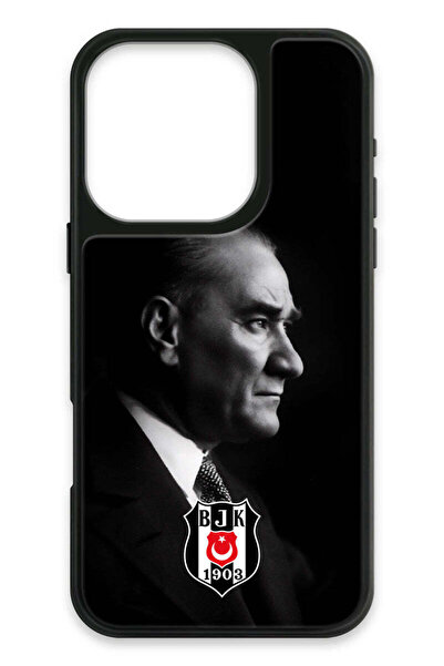 Beşiktaş iPhone 16 Pro Uyumlu Büyük Atatürk Cam Lisanslı Telefon Kılıfı