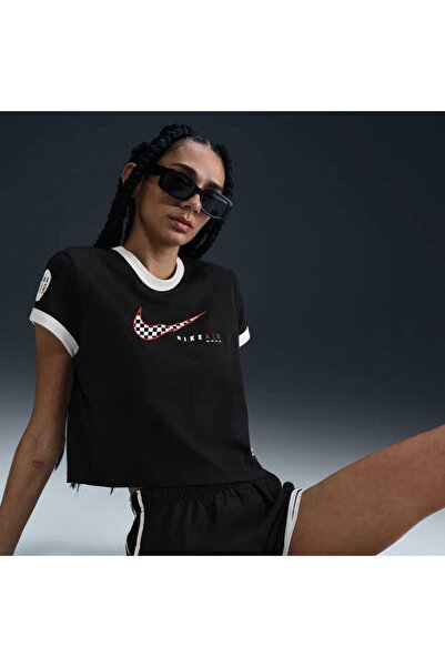 Nike Club SS Tee Moto RGR Kadın Siyah Tişört HQ1707-010 Melisa Spor