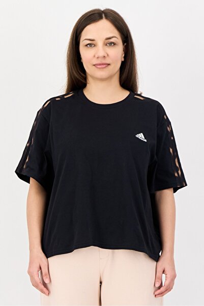 adidas بلوزة قصيرة فضفاضة بأكمام طويلة للنساء، مناسبة للأنشطة الخارجية، لون أسود