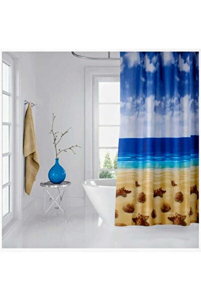 Blue Home Tropik Polyester Fabric Geometric Pattern Gray Bathroom Curtain Dom...