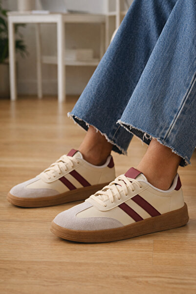 Beınsteps Sneaker Unisex Model Hafif Taban Krem Bordo Günlük Spor Ayakkabı