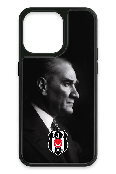 Beşiktaş iPhone 13 Pro Uyumlu Büyük Atatürk Cam Lisanslı Telefon Kılıfı