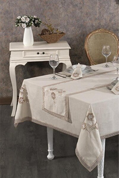 Çeyiz Diyarı Rose French Lace Dinnerware Set - 25 Piece Cappucino