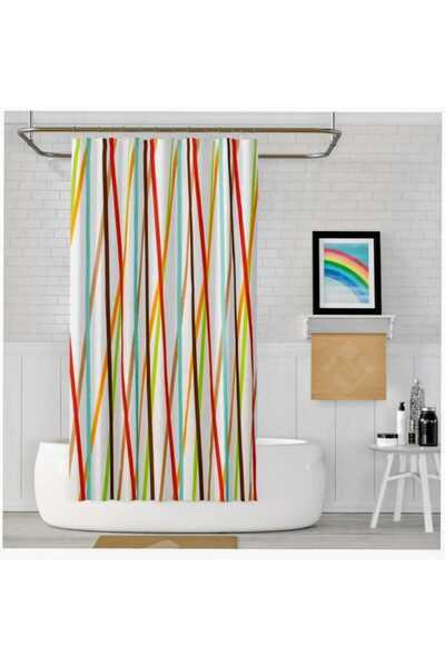 Blue Home Tropik Polyester Fabric Geometric Pattern Gray Bathroom Curtain Dom...