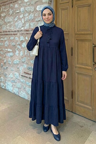 InStyle Lina Tasseled Navy Blue Dress