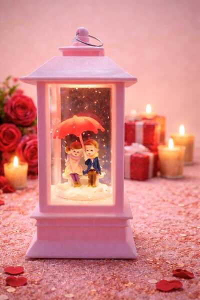 monthiron fener tipi kar küresi ışıklı pilli kış masalı kare kar küresi