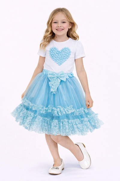 Nacar 23 Nisan 29 Ekim Gösteri Kıyafeti Kız Çocuk Kalp Figürlü Tişört & Dante...