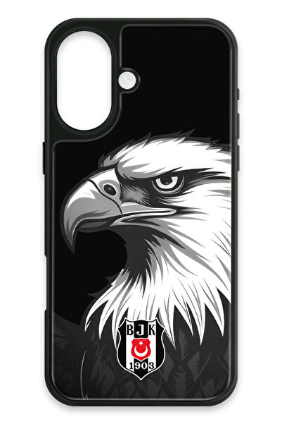 Beşiktaş iPhone 16 Uyumlu Büyük Kartal Cam Lisanslı Telefon Kılıfı