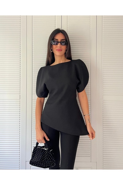 bymaestro woman Women's Balloon Sleeve Asymmetrical Blouse