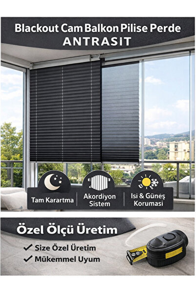 YAZAR HOME Blackout Katlanabilir Cam Balkon Plise Perdesi – Antrasit (Vidalı ...