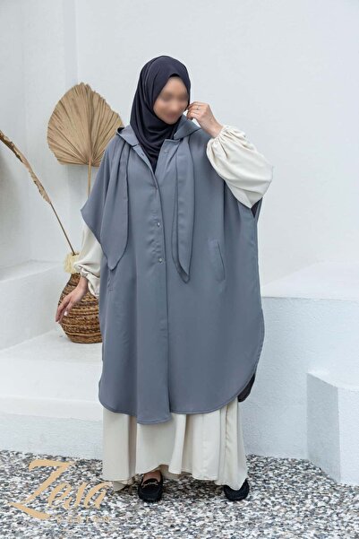 ZESA TASARIM Yazlık Krep Açık Gri Panço