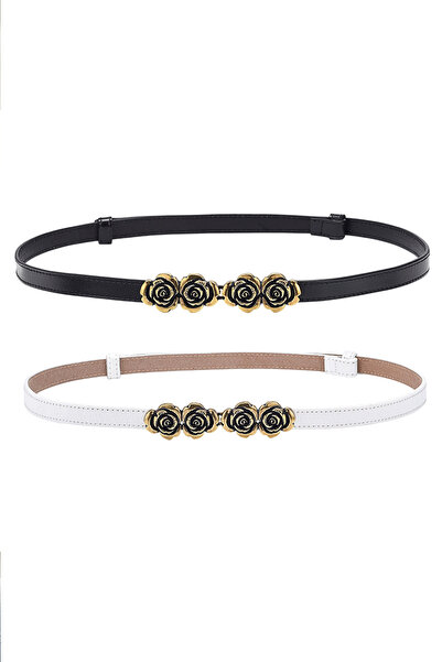 PriStyle Women's Thin Leather Belt, Decorative Gold Buckle, for Waists 60-100...