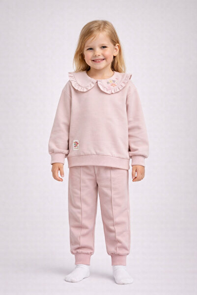 dinamik çocuk Hanorac cu guler cu volane și broderie florală pentru fete, set...