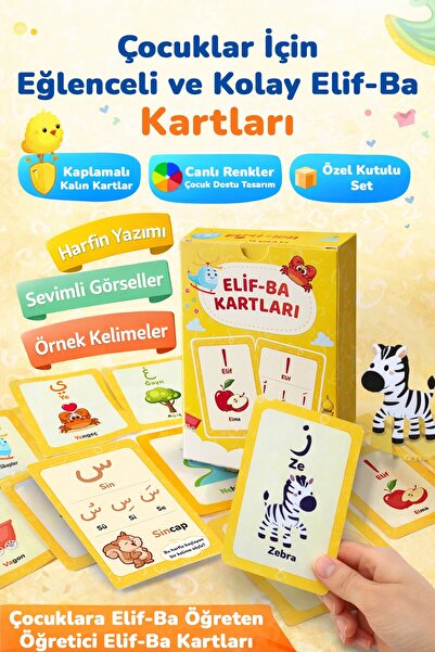 MSticker Elif-Ba Kartları | Çocuklar İçin Eğlenceli ve Kolay Elifba Öğrenme S...