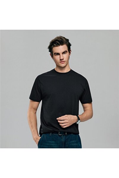 Giordano تيشيرت رجالي ضيق بقصة ضيقة من القطن وياقة دائرية