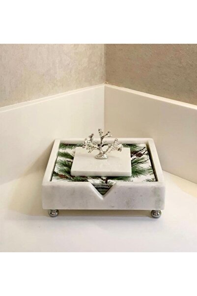 Onedekor Marblas Real Marble Luxury Napkin Holder White Silver