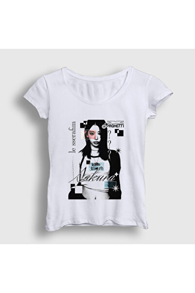 Presmono Tricou alb Sakura Spaghetti Le Sserafim pentru femei 599023tt