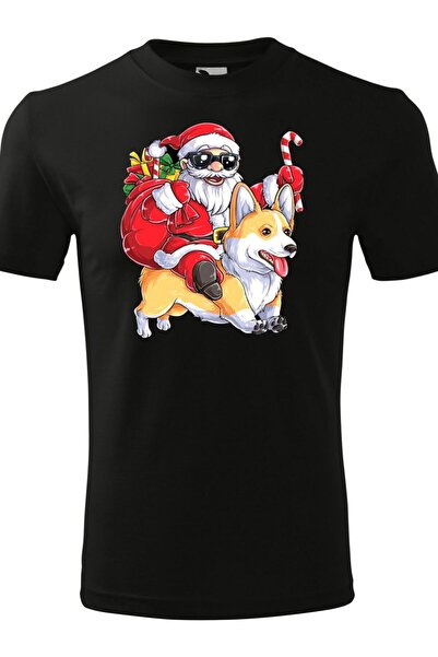 OEM Tricou de Crăciun unisex "Corgi-ul lui Moș Crăciun " - Negru - L