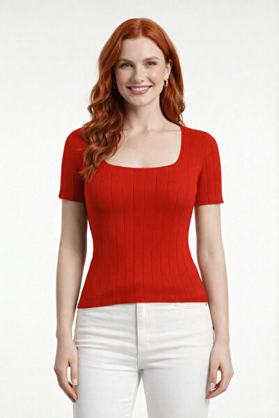 Neden Tekstil Square Neck Ribbed Knitwear Blouse