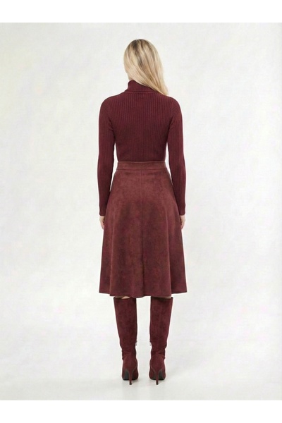 modabirsen Midi Boy Süet Kloş Etek Bordo