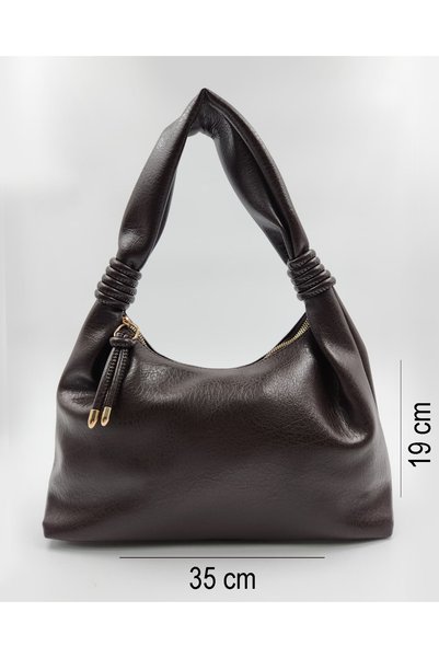 TUESFA Women's Shoulder Bag Zipper Bag Brown Faux Leather Soft-Textured Stylish Design Clutch Bag (19X35 cm)