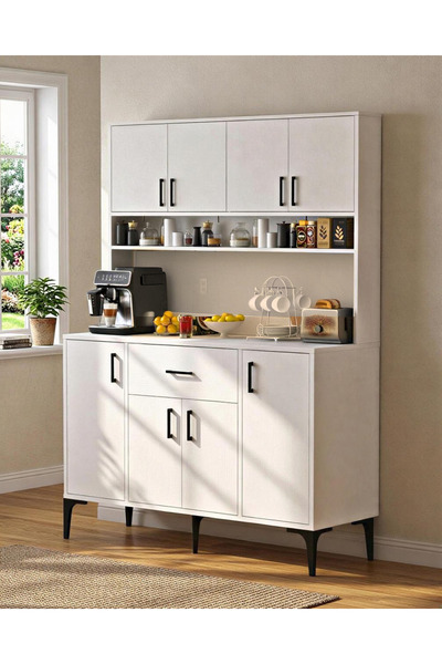 Moonlife Florence 8 Kapak Tek Çekmeceli Kahve Köşesi Dolabı Beyaz