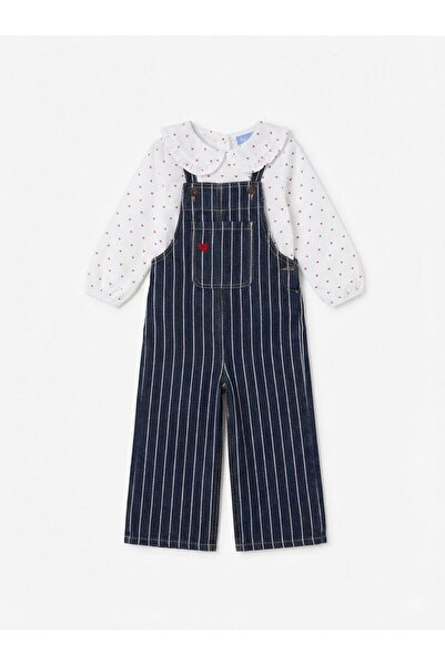 Magu Set salopetă și cămașă pentru fete, din bumbac, cu dungi bleumarin