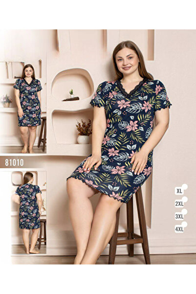 turkish Women's short-sleeved nightgown with tropical leaf print and V-neck l...