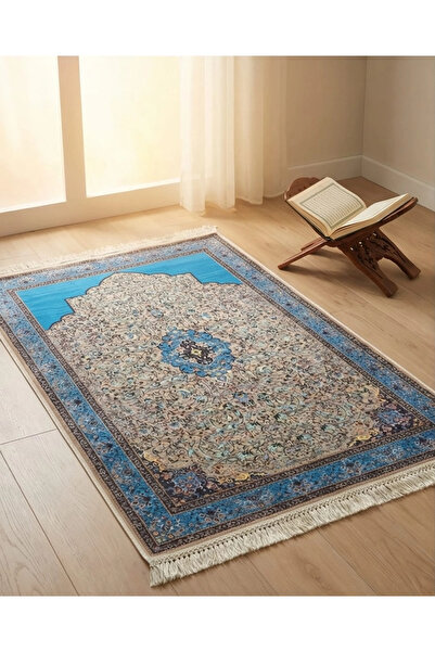 Elit Scarf TÜRK MOTİFİ BASKILI DESEN SECCADE-Mavi