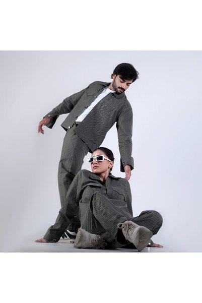 Ambit Trends Unisex Green Striped Co-Ord Set – Shirt & Pants