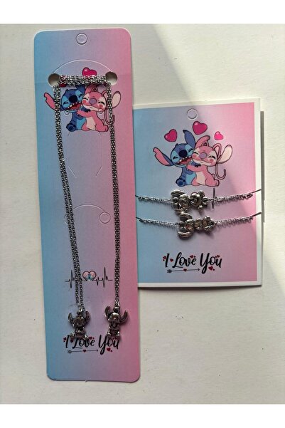 VerdeHome Stitch & Angel Figürlü Kolye ve 2’li Bileklik Seti – Şık, Sevimli -...