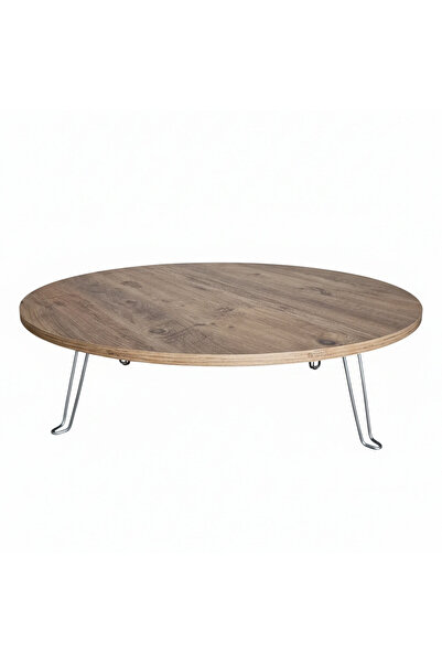 Ratemo Mobilya 90 cm Çap Ahşap Desenli ve Düz Seçenekli Katlanabilir Yer Sofr...