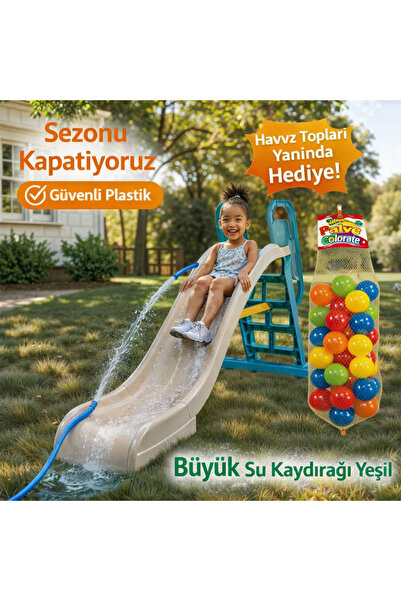Store 2 IN 1 BÜYÜK SU KAYDIRAĞI YEŞİL + HAVUZ TOPLARI - İÇ VE DIŞ MEKAN UYGUN