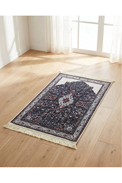 Elit Scarf Turkish Motif Printed Pattern Prayery Mat - Navy Blue