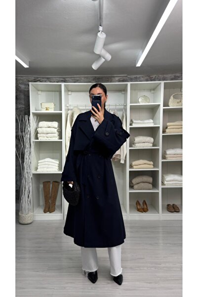 LUUNA STORE Oversize Long Trench Coat - Navy Blue