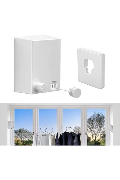 Store حبل تجفيف الملابس، حبل غسيل قابل للسحب تلسكوبي قابل للتعديل بطول 4.2 مت...