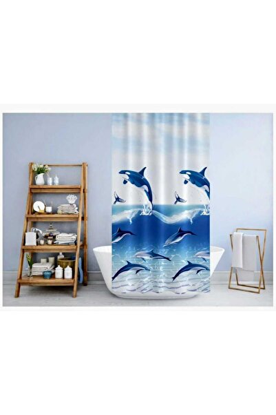 Blue Home Tropik Polyester Fabric Bathroom Curtain Domestic Production Shower...