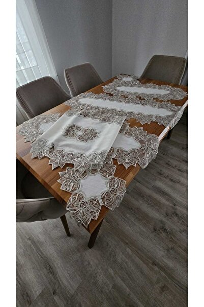 ZESA HOME أطقم صالون فاخرة من 5 قطع مزينة بالدانتيل على قماش الكتان