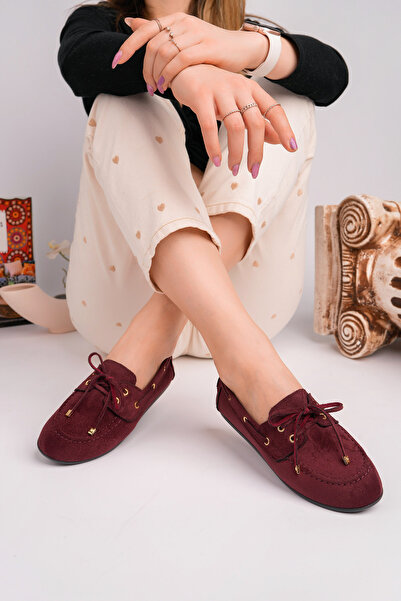 ROSETTEE Kadın BORDO Dana Süet Loafer Günlük Babet Ayakkabı