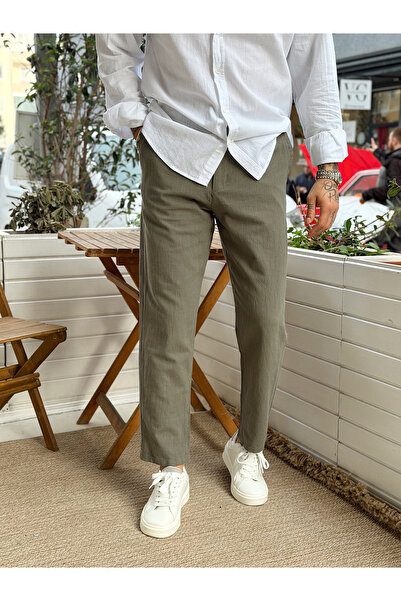 manch collection Italian Cut Linen Trousers Green