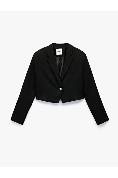 Koton Uzun Kollu Kruvaze Düğmeli Crop Blazer Ceket