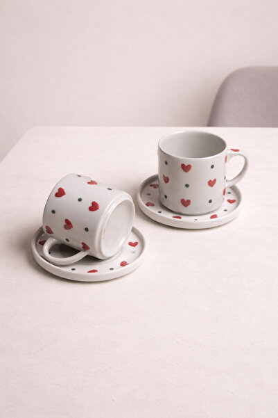 PAYİDAR MODEL Ritual Love Hearts |   Handmade 200 Cc Mug Set with 2 Plates – ...