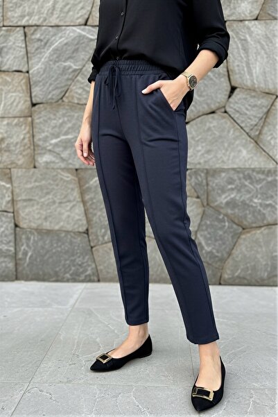 İmajButik Anthracite Elastic Waist Modal Trousers
