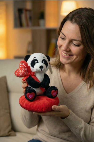 TUENGİ STORE Valentine's Day Gift: Plush Panda Toy with Red Heart and "I Love You" Written on Pillow, 20 cm
