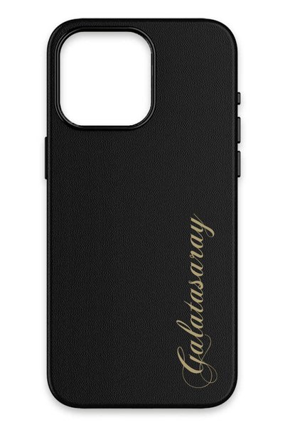 Galatasaray iPhone 15 Pro Compatible Gold Handwritten Leather Magsafe License...