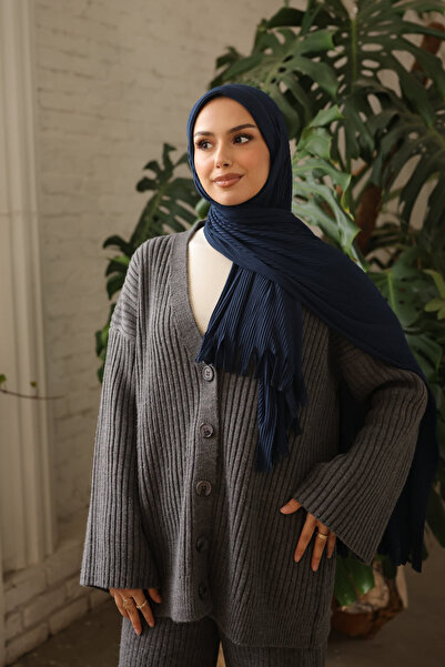 İmajButik Lacivert Helen Önü Süngerli Pratik Piliseli Şal