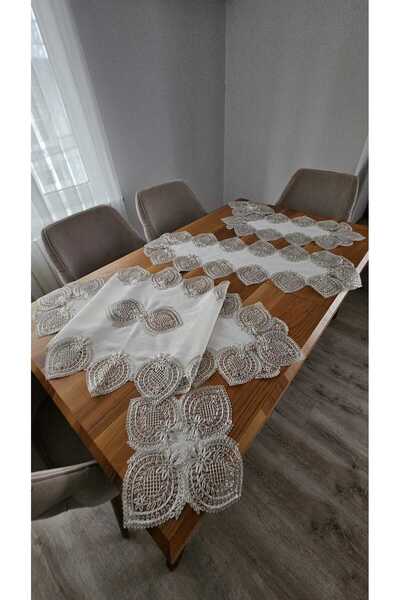 ZESA HOME Seturi de living de lux din 5 piese, cu broderie Ağar Güpürlü, pe b...